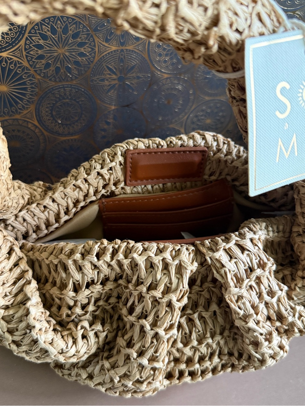 Handwoven Straw Hobo Bag in Tan - Picture 5 of 6